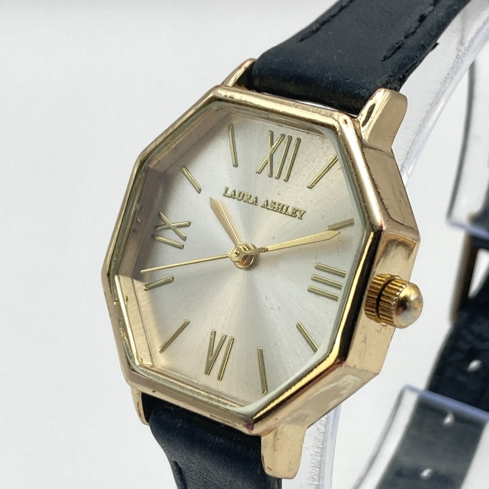 Laura Ashley Women's Watch 25mm Gold Tone Octagon Leather New Battery SMALL 7.5"